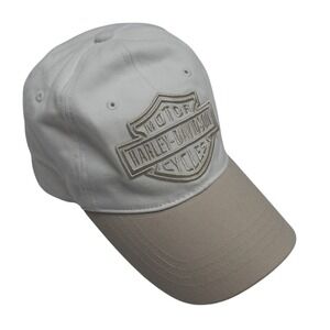 Harley Davidson Baseball Cap White Tan Logo Embroidered Adjustable Strap